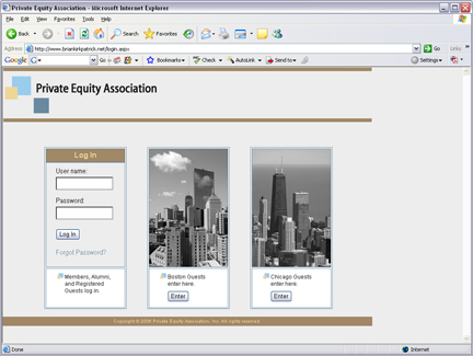 Private Equity Associtaion Web Site Screen Image.